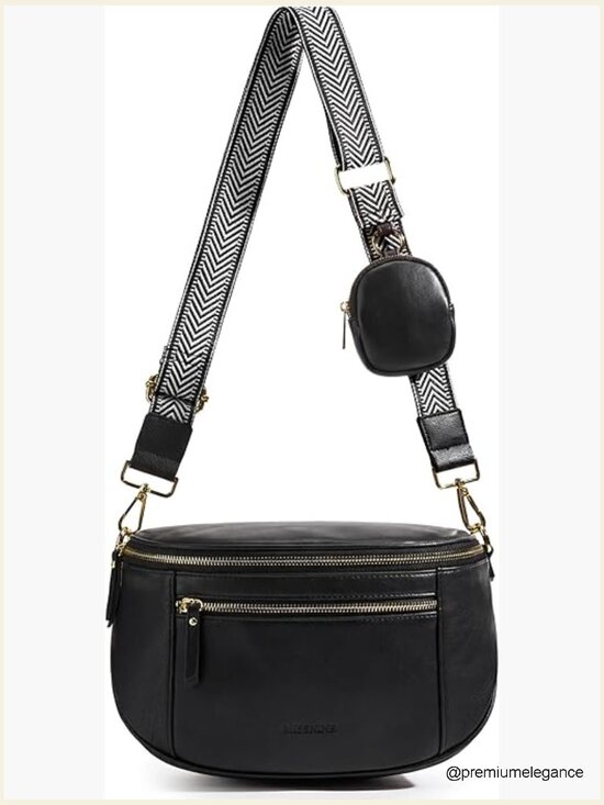 Handbags - Vegan Leather Crossbody Bag with RFID Blocking, Padded Strap Medium Purse